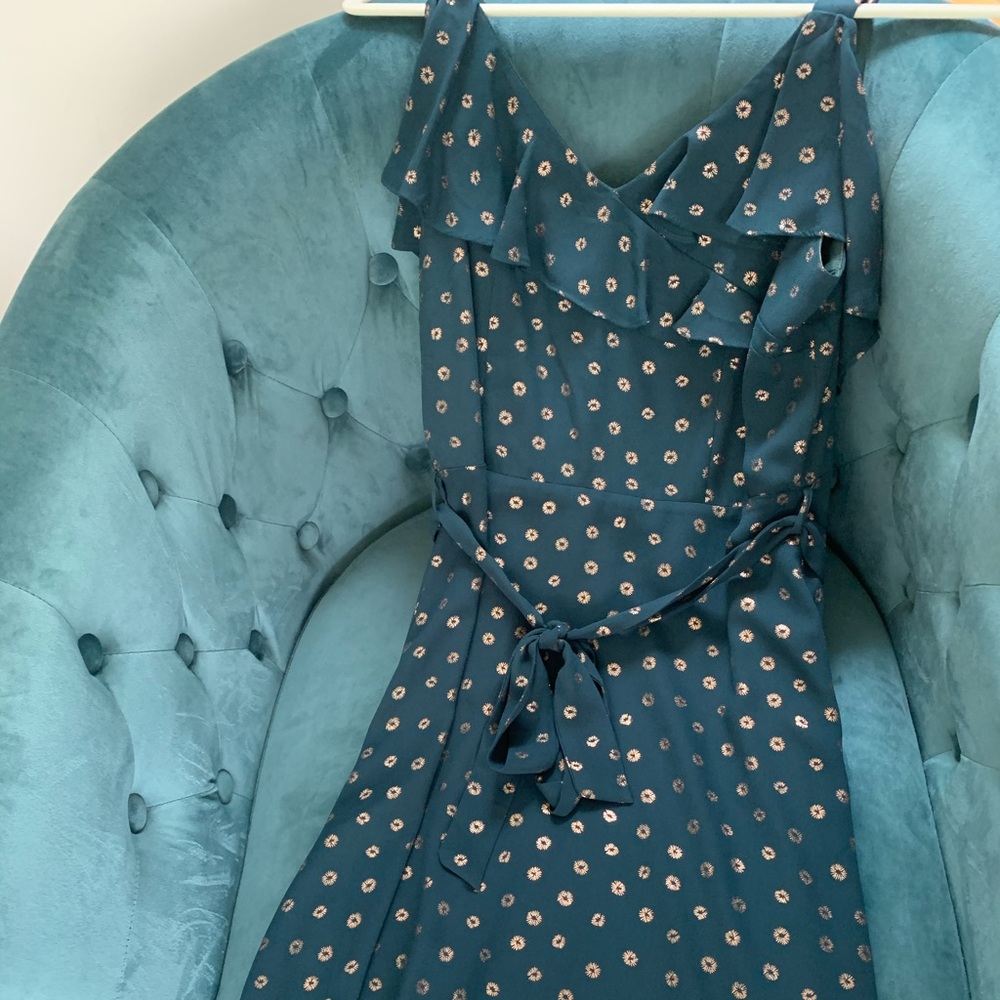 Flirty green and gold flowy dress